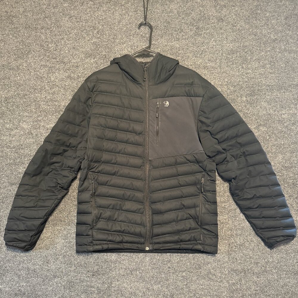 Mountain Hardwear StretchDown Hooded Jacket - Men's SZ L Black Puffy Outdoor